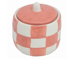 HomeBound by KY | Aardewerk potje met deksel check peach | opbergdoosje