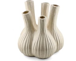 HomeBound by KY | Aardewerk tulpenvaas garlic beige | beige vaas | 20,5x20,5x21cm | stijlvol | tulpenvaas