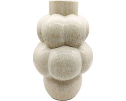 HomeBound by KY | Aardewerk vaas bubbles beige | 20,5x20,5x32,5cm | bloemenvaas aardewerk