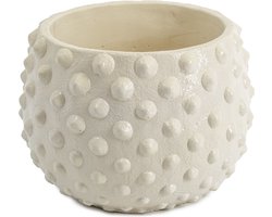 HomeBound by KY | Aardewerk vaas dots off-white | 21x21x16cm | bloemenvaas aardewerk