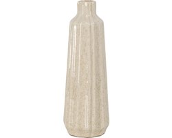HomeBound by KY | Aardewerk vaas stripes beige | 10x10x28,5cm | bloemenvaas aardewerk