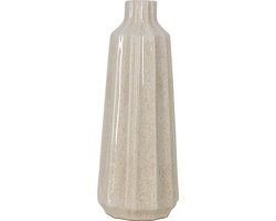 HomeBound by KY | Aardewerk vaas stripes beige | 15x15x39cm | bloemenvaas aardewerk