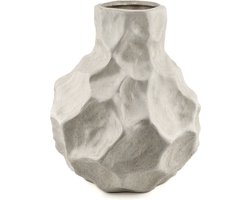 HomeBound by KY | Aardewerk vaas unique beige | 19,5x19,5x22,5cm | bloemenvaas keramiek off-white