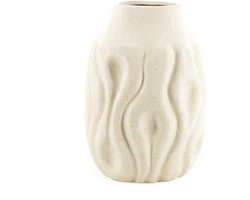HomeBound by KY | Aardewerk vaas waves beige | bloemenvaas | 18x18x25,5cm