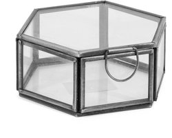 HomeBound by KY | Glazen doosje hexagon met deksel antraciet | opbergdoosje