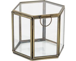 HomeBound by KY | Glazen doosje hexagon met deksel goud | opbergdoosje