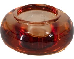 HomeBound by KY | Glazen kaarsenstandaard sandstone | 7,5x7,5x3,5cm | omkeerbare kaarsenstandaard