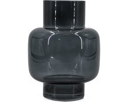 HomeBound by KY | Glazen vaas antraciet | 15x15x20cm | bloemenvaas antraciet