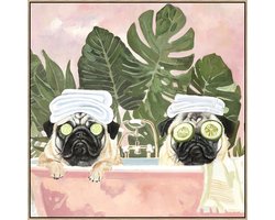 HomeBound by KY | Schilderij met frame pugs in bad | schilderij | 70x70x3,8cm