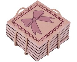 HomeBound by KY | Set van 6 onderzetters met rekje 'Bows' | setje onderzetters