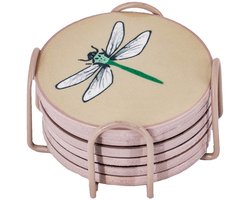 HomeBound by KY | Set van 6 onderzetters met rekje 'Insects' | setje onderzetters