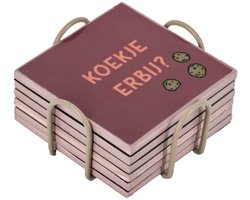 HomeBound by KY | Set van 6 onderzetters met rekje 'Koffie' | setje onderzetters
