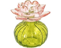 HomeBound by KY | Waxinehouder bloem roze met groen | waxinelichtjeshouder