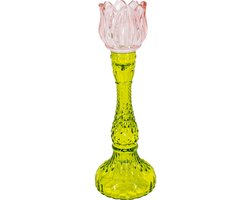 HomeBound by KY | Waxinehouder tulp roze met groen | Waxinehouder | 10x29