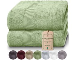 HomeBurg Luxe badhanddoeken van 500 g/m² in saliegroen, 65 x 137 cm (2 stuks)