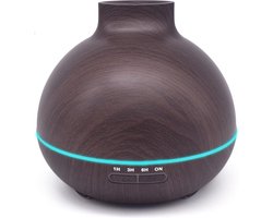 HomeDays Aroma Diffuser 400ml | Luchtbevochtiger voor Aromatherapie | Etherische Olie Diffuser | Aroma Vernevelaar | LED Verlichting - Donker Hout met Gratis Etherische Olie