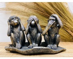 Home&Deco Horen zien zwijgen apen beeld zittend in blad-14x16x27 cm-1 stuks