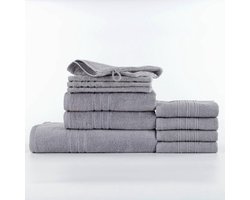 Homéé 11-delige baddoekenset 3CAM 500g. p/m² - 1 badlakens, 2 handdoeken, 4 gastendoekjes en 4 washandjes - grijs - 100% katoen