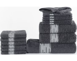Homéé 15 delige baddoekenset Essentials 1 badlaken 2 handdoeken 6 gastendoekjes 6 washandjes antraciet 100% katoen 550g. m