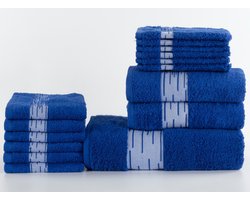 Homéé 15 delige baddoekenset Essentials 1 badlaken 2 handdoeken 6 gastendoekjes 6 washandjes royal blauw 100% katoen 550g. m²