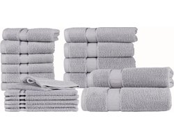 Homéé 18 delige handdoekenset Ruche - 2 badlakens 4 handdoeken 6 gastendoekjes 6 washandjes grijs gekamde katoen 550g. m²
