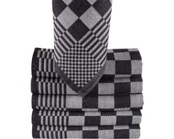 Homéé® Blokdoeken - Pompdoeken - Theedoeken zwart / wit - set van 6 stuks - 65x65cm