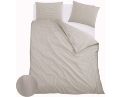 Homéé Dekbedovertrekset 100% katoen percal 200x200/220 cm + 2 slopen tweepersoons - ingeweven Thin stripe - grijs