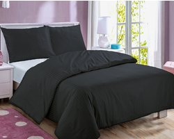 Homéé dekbedovertrekset Achten streep katoen satijn antraciet Lits-jumeaux 240x200/220 cm + 2 slopen