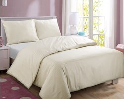 Homéé dekbedovertrekset Achten streep katoen satijn ecru tweepersoons 200x200/220 cm + 2 slopen