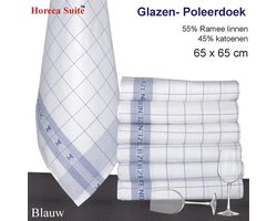 Homéé® Glazendoek - Poleerdoeken jacquard Blauw ruiten 65x65cm - set van 6 stuks - 50% Ramee linnen 50% katoen
