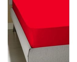 Homee Hoeslaken Jersey stretch rood  80/90x200/220+ 30cm eenpersoons bed 100% katoen
