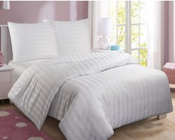 Homéé hotel dekbedovertrekset CVC 27mm satijn streep 140g. p/m2 wit Lits-jumeaux 240x200/220 + 2 slopen 60x70 cm