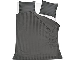 Homéé® Hotel Dekbedovertrekset CVC 27mm satijn streep 140g.m2 antraciet tweepersoons 200x200/220 + 2 slopen 60x70 cm