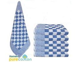 Homéé® keukendoek geblokt 50x50 cm 100% katoen badstof 450g.m² licht blauw-wit set van 6 stuks
