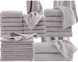 Homéé voordeelpak 33 delige handdoeken set 3 badlakens 6 handdoeken 12 gastendoekjes 12 washandjes grijs 100% katoen 400g. m²