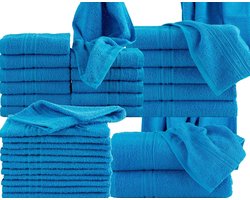 Homéé voordeelpak 33 delige handdoeken set 3 badlakens 6 handdoeken 12 gastendoekjes 12 washandjes turkoois 100% katoen 400g. m²