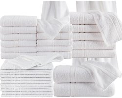 Homéé voordeelpak 33 delige handdoeken set 3 badlakens 6 handdoeken 12 gastendoekjes 12 washandjes wit 100% katoen 400g. m²