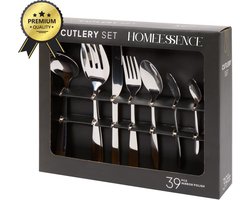 HomeEssence Bestekset 39-delig – 6-persoons – RVS – Zilverkleurig – Inclusief Opscheplepel, Splitsvork & Diepe Lepel – Vaatwasserbestendig – Luxe Tafelbestek