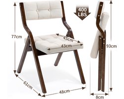 HOMEFUN Opvouwbare Stoelen met Kussen, 2 Stuks Houten Opvouwbare Stoelen met Vulling, Draagbare en Gemonteerde Eetkamerstoelen voor Gasten, Keuken, Kantoor, Trouwfeest en Feestje, Crème