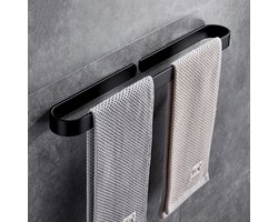 Homefy Handdoekhouder 40CM - Handdoekrek Zonder Boren - Handdoekstang Zelfklevend - Inclusief Installatie Materiaal - Mat Zwart