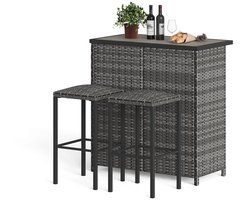 HomeGoodies 3-delige bartafel set - Barset - Inclusief 2 krukken en opbergplanken - Eethoek voor 2 Personen - 100x55x105cm - Grijs