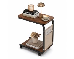HomeGoodies - Bijzettafel - Sidetable - Banktafel - Sofatafel - Met opbergtas - Modern - Hout - Metaal - 40X28X63 - Industrieel
