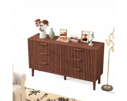 HomeGoodies - Dressoir kast – Opbergkast met 2 lades en 2 deuren – 100 x 35 x 80 cm – Donkerbruin MDF meubel modern design