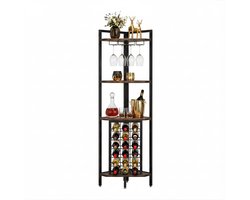 HomeGoodies - Hoekwijnrek – Wijnkast met glashouder en 4 niveaus voor 18 flessen – Compact hoekdesign – 40 x 40 x 160 cm – Zwart