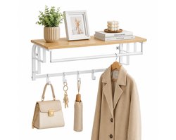 HomeGoodies - Kapstok - Wandkapstok - Kapstok hangend - Kapstok muur - 30x66x27cm - Met plank & 5 verwijderbare haken - Wit