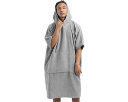 HOMELEVEL badponcho voor dames en heren - Maat L - XL strandponcho 100% katoen - Surfponcho volwassenen - Lichtgrijs