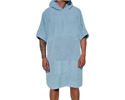 HOMELEVEL badponcho voor dames en heren - Maat S-M strandponcho 100% katoen - Surfponcho volwassenen - Lichtblauw
