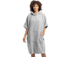 HOMELEVEL badponcho voor dames en heren - Maat S-M strandponcho 100% katoen - Surfponcho volwassenen - Lichtgrijs