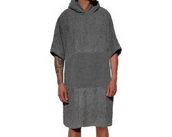 HOMELEVEL badponcho voor dames en heren - Maat S/M strandponcho 100% katoen - Surfponcho volwassenen - Donkergrijs