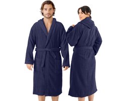 HOMELEVEL Badstof Badjas 100% Katoen Dames Heren Donkerblauw Maat XL